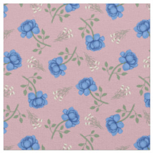 Blaue Rosen auf rosa Kattun Stoff