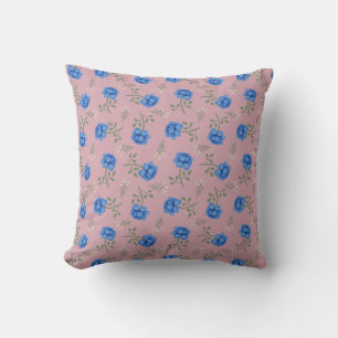 Blaue Rosen auf rosa übergroßem Kattun Kissen