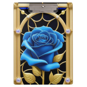 Blaue Rosen-Dekoration in Buntglas Klemmbrett