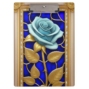 Blaue Rosen-Dekoration in Buntglas Klemmbrett