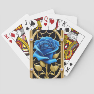 Blaue Rosen-Dekoration in Buntglas Spielkarten