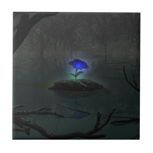 Blaue Rosen-dekorative Fliese (Vorderseite)