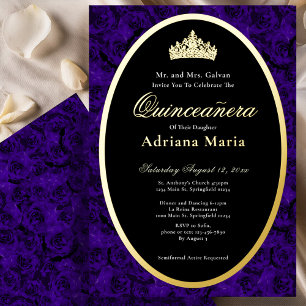 Blaue Rosen Elegante Goldene Florale Quinceanera Folieneinladung
