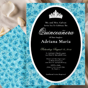 Blaue Rosen Elegante Silberne Florale Quinceanera Folieneinladung