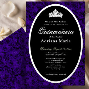 Blaue Rosen Elegante Silberne Florale Quinceanera  Folieneinladung