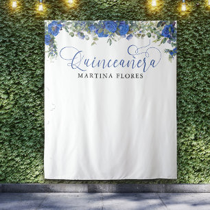 Blaue Rosen-Eukalyptus-Elegante Quinceanera-Kuliss Wandteppich