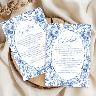 Blaue Rosen Floral Toile Hochzeits-Detailkarte Begleitkarte