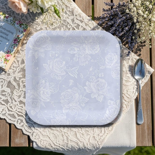 Blaue Rosen-Gartenparty Pappteller (Blue Rose Garden Party Paper Plates)