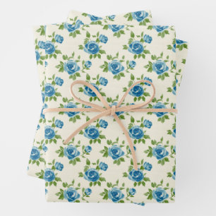 Blaue Rosen Geschenkpapier Set