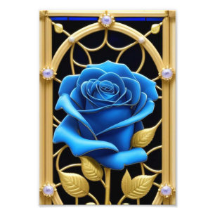 Blaue Rosen-Gestaltung in Buntglas Fotodruck