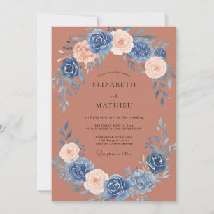 Blaue Rosen-Girlande Hochzeit Einladung