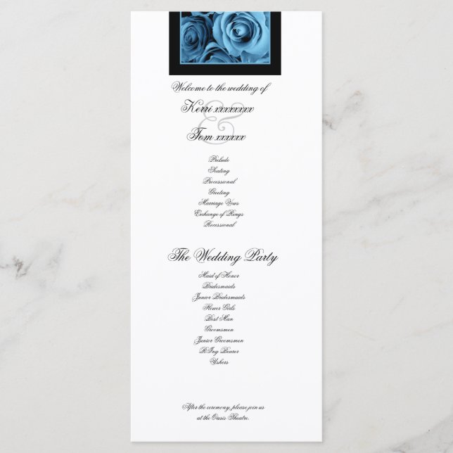 BLAUE ROSEN Hochzeitsprogramm-Ankündigung Programm (Vorderseite)