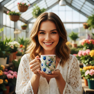 Blaue Rosen im Buntglasstil Blumenkaffee Tasse