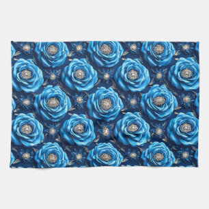 Blaue Rosen Luxus-Blumen-Nacht-Design Geschirrtuch