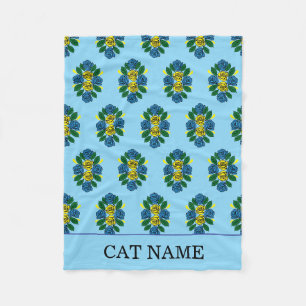 Blaue Rosen Muster Kanalboot Katze Fleecedecke