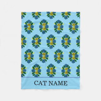 Blaue Rosen Muster Kanalboot Katze Fleecedecke