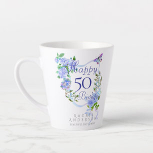 Blaue Rosen-Schleife 50. Geburtstag Milchtasse