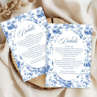 Blaue Rosen Toile Hochzeit Elegante Details Karte