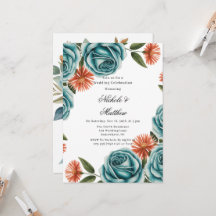 Blaue Rosen und orangefarbene Blumenhochzeitfeier