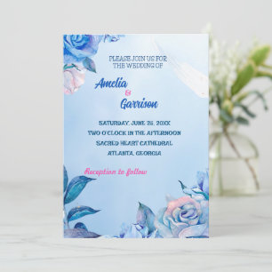 Blaue Rosen Zeichnung Hochzeitskarte Einladung