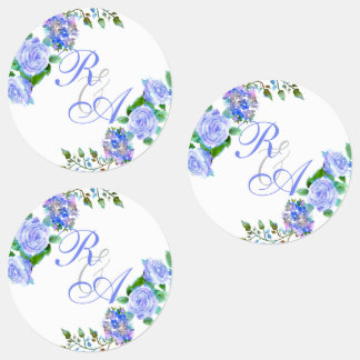 Blaue Rosenband-Monogramm-Hochzeitseinladung Etiketten