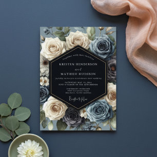 Blaue Rosenblüten-Hochzeit Einladung