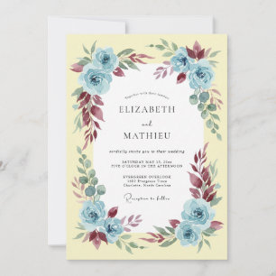 Blaue Rosenhochzeit Einladung