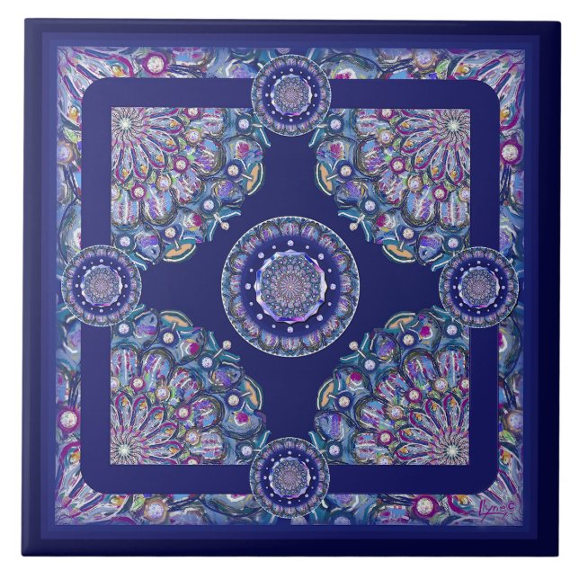 blaue Rosette Fliese (Vorderseite)