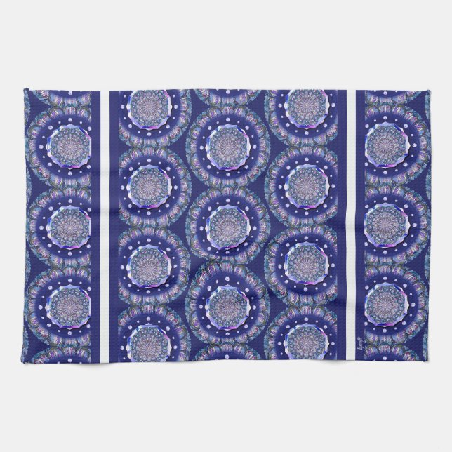Blaue Rosette Geschirrtuch (Horizontal)