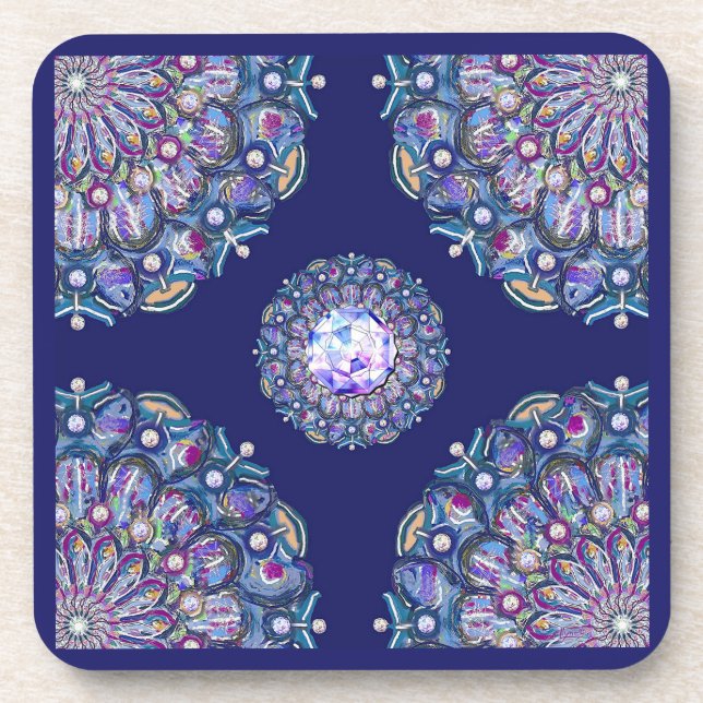 Blaue Rosette Getränkeuntersetzer (Vorderseite)