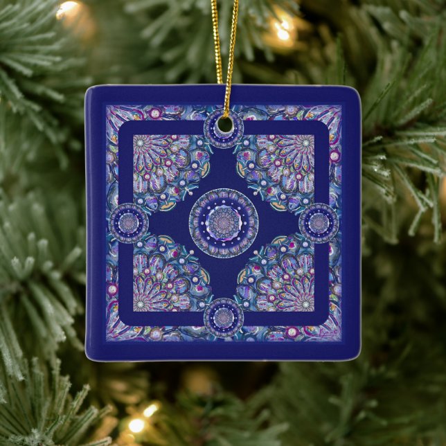 blaue Rosette Keramikornament (Baum)