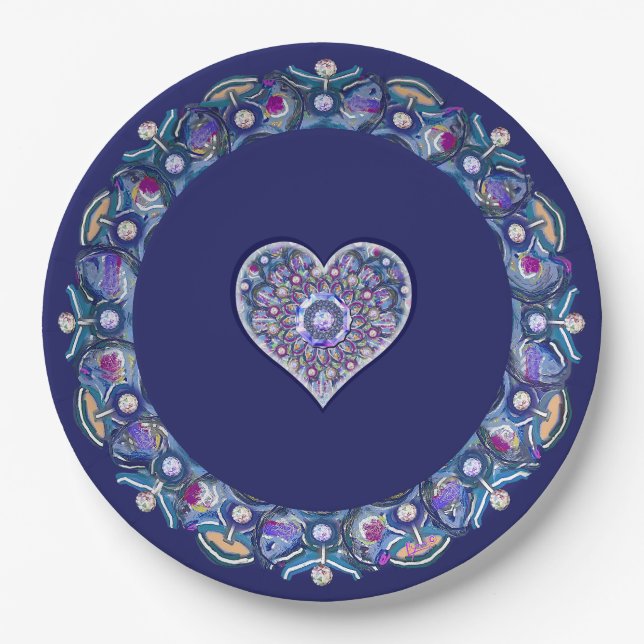 Blaue Rosette Pappteller (Vorderseite)