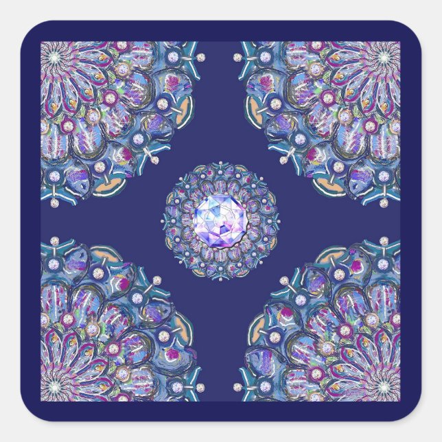 Blaue Rosette Quadratischer Aufkleber (Vorderseite)