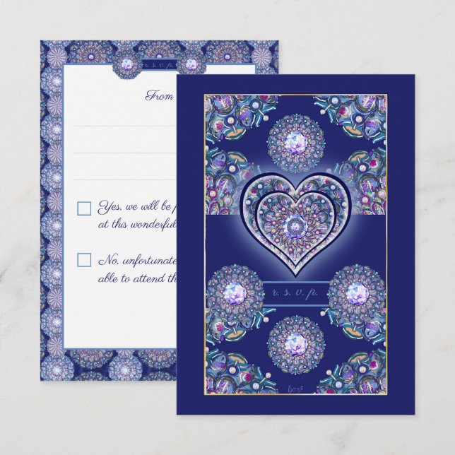 Blaue Rosette RSVP Karte (Vorne/Hinten)