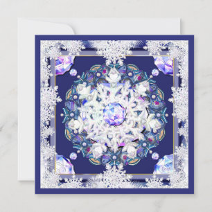 Blaue Rosette & Schneeflocke Einladung