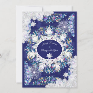 Blaue Rosette & Schneeflocke Feiertagskarte