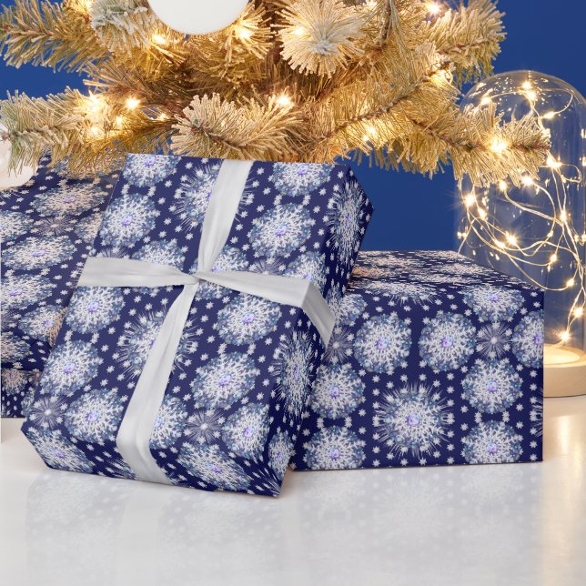 Blaue Rosette & Schneeflocke Geschenkpapier (Feiertage)