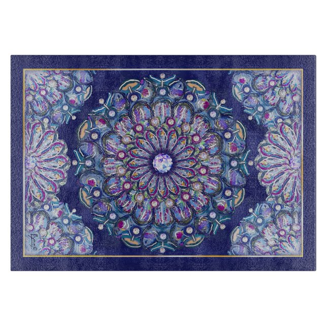 Blaue Rosette Schneidebrett (Vorderseite)