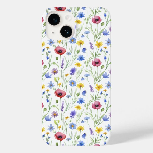 Blaue Rot Wasserfarbe Wildblume Case-Mate iPhone 14 Hülle (Rückseite)