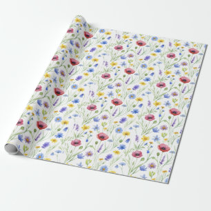 Blaue rote Aquarell-Wildblume Geschenkpapier