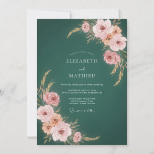 Blaue Röte Botanische Hochzeit Einladung