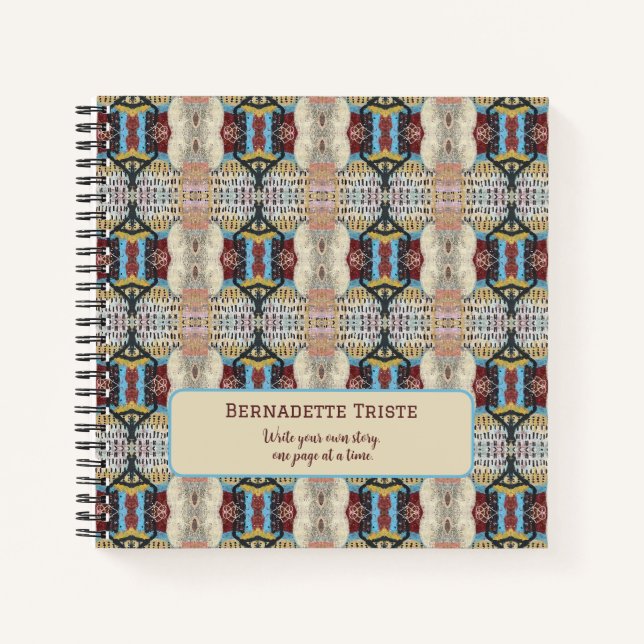 Blaue rote Creme Geometrie Nahtloses Muster Notizbuch (Vorderseite)