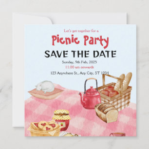 Blaue rote florale Picknick-Party-Save-the-Date-Ka Save The Date