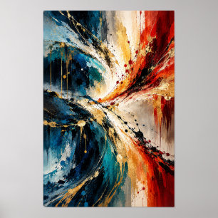 Blaue Rote Goldene Energie Moderne Abstrakte Wandk Poster