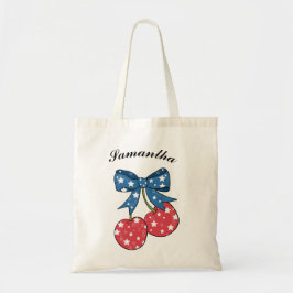 blaue rote patriotische Kirschen mit Schleife Mono Tragetasche