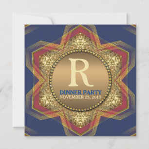 Blaue Rote Sechseck Stern Goldene Abendparty-Einla Einladung