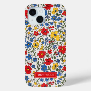 Blaue rote und gelbe Ditsy-Blumen monogrammiert Case-Mate iPhone Hülle