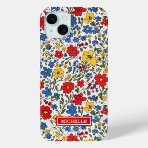 Blaue, rote und gelbe Ditsy-Blumen monogrammiert Case-Mate iPhone Hülle