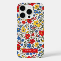 Blaue rote und gelbe Ditsy-Blumen monogrammiert