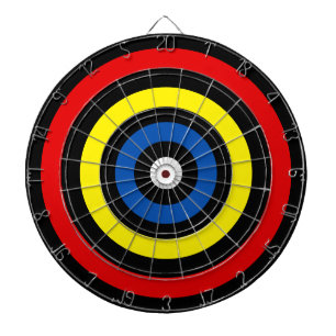 Blaue rote und gelbe Kreise auf Schwarz Dartscheibe